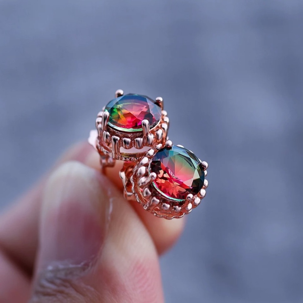 18K Rose Gold Watermelon Tourmaline Earrings